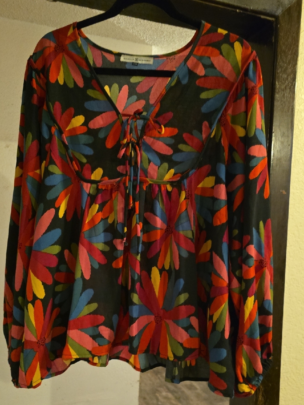 Multicolor Floral Tie-Front Peasant Blouse